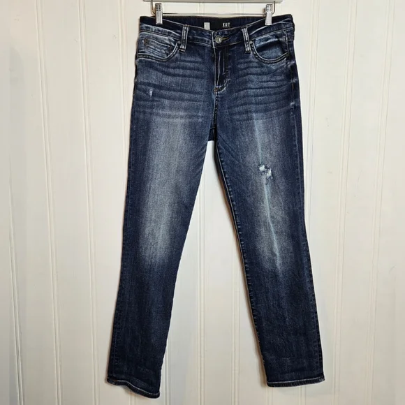 Kut From The Cloth Catherine Boyfriend Jeans Dark Wash Light Distressed Size 8 - Picture 2 of 15